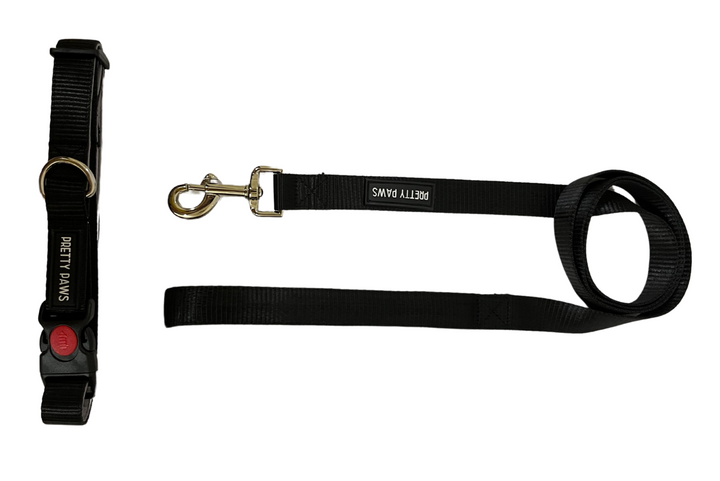 Pretty Paws Solid Black Collar & Leash Set for Dogs