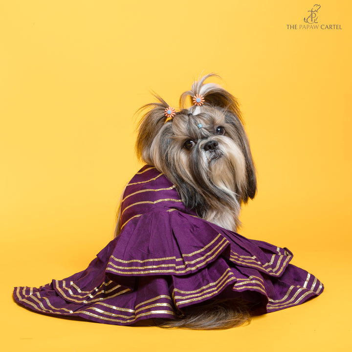 Papaw cartel Double layered Purple gotapatti ethnic frock for dogs