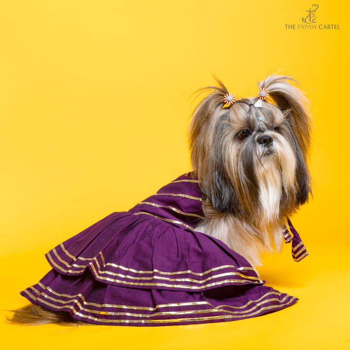 Papaw cartel Double layered Purple gotapatti ethnic frock for dogs