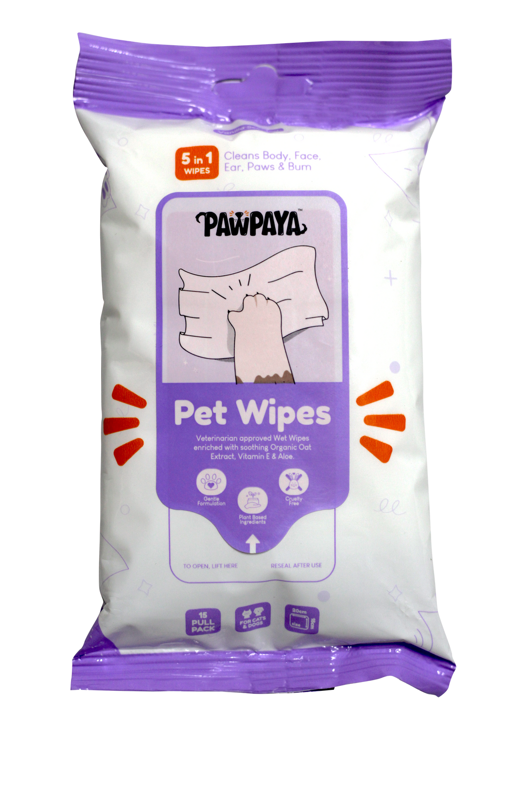 Pawpaya Pet Wipes 15 Pull Pack, 20 x 18 cm